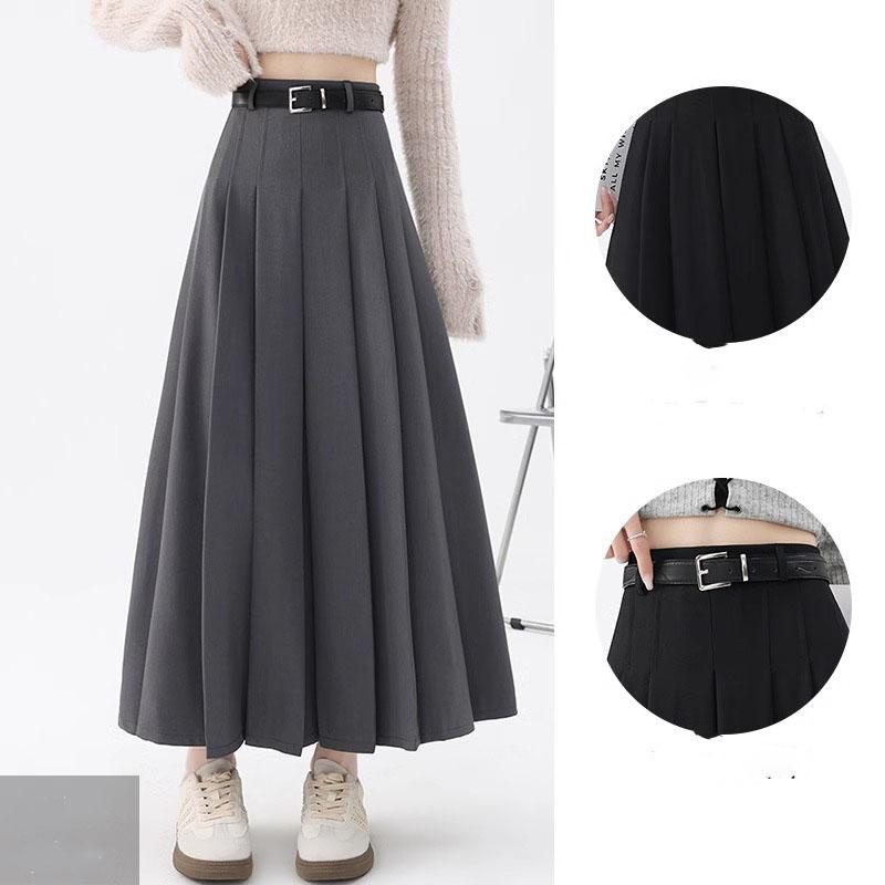 Femei Talie Înaltă Primăvară Vintage Birou Modă Coreeană Falduri Fustă Amplă Vacanță Lejeră Solidă Fustă Maxi