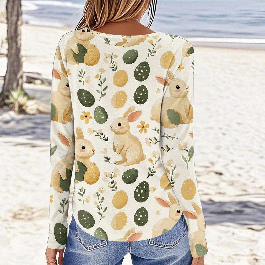 Women's Daily Casual Long Sleeved Easter Printed Round Neck Top