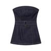 European-American Women's Sleeveless Denim Bandeau Top and Straight Leg Jeans Set with Belt