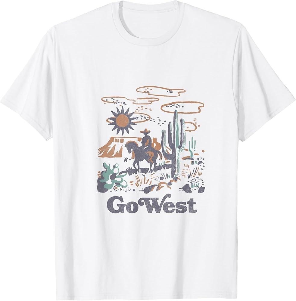 Trendy Graphic Cowboy Go West Desert Scene T-Shirt Unisex T-Shirt S
