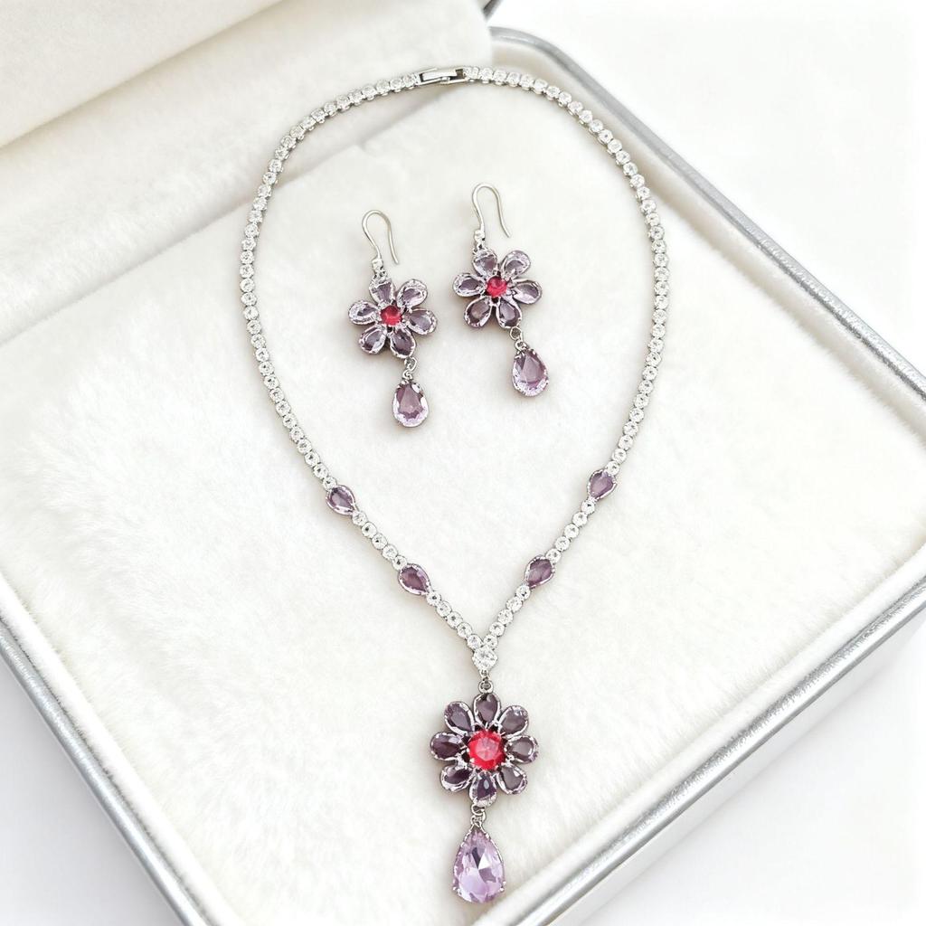 Women's Exquisite Zirconia Butterfly Flower Earrings Set - Lightweight Luxury Design