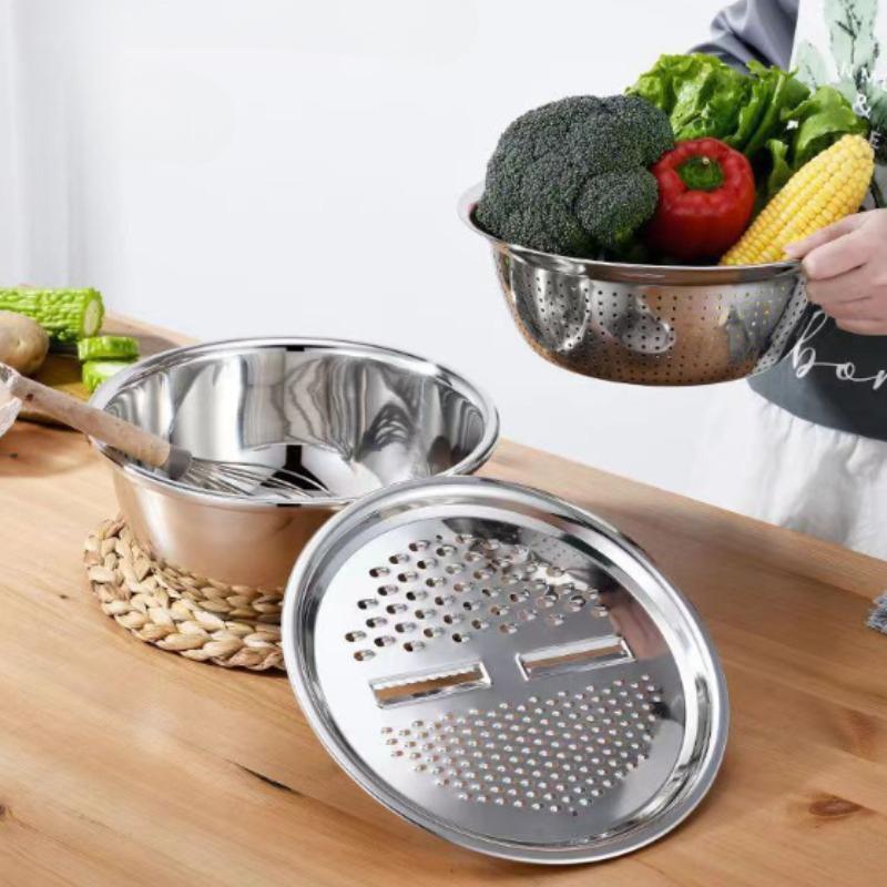 Ensemble 3 pièces multifonctionnel en acier inoxydable pour couper les légumes, râpe, et bol égouttoir Outil de cuisine moderne