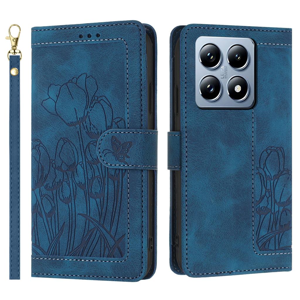 For Xiaomi 14T Pro Tulip Leather Case Phone Cover with 5 Card Slots Wallet