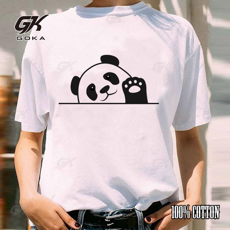 Women Graphic New Panda Letter Animal Summer Cotton T shirt Girl 90s Short Sleeve  Tees  Lady Print Wear Vacation TopsT shirts