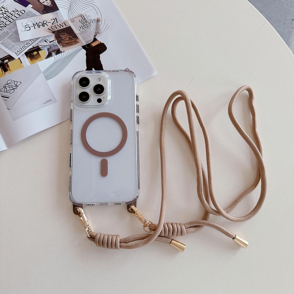 For Apple 16 ProMax Color Contrasting Anti Slip Edge Case for IPhone 15 Strong Magnetic 14 Hanging Rope Phone Case