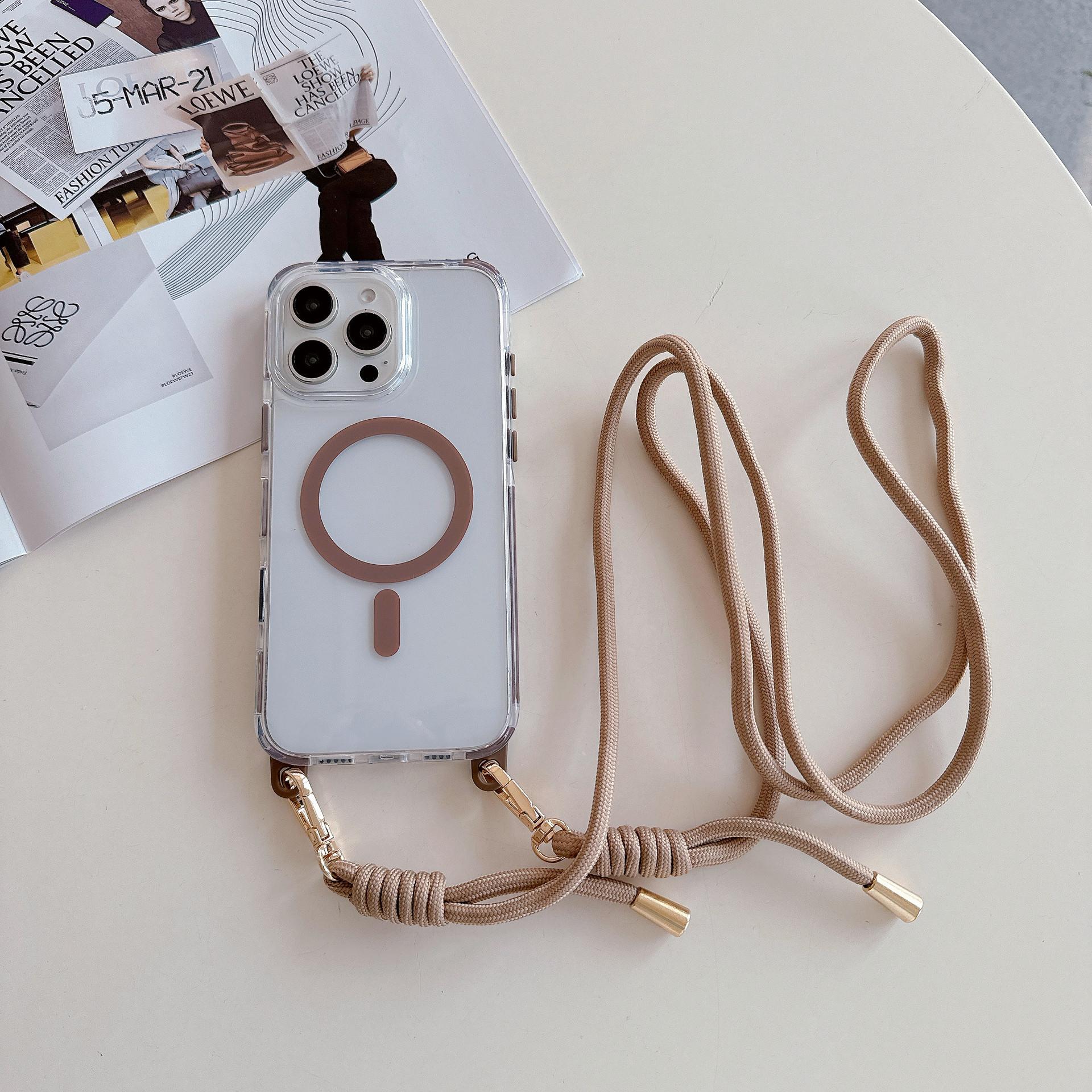 

Подходит для Apple 16 ProMax Контрастный цвет Нескользящий чехол с кромкой IPhone 15 Мощный магнитный 14 Чехол для мобильного телефона со шнурком iPhone13Promax