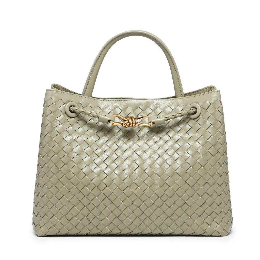 B's Retro Woven Women's Shoulder Tote Bag with Metal Rope Buckle – Large Capacity