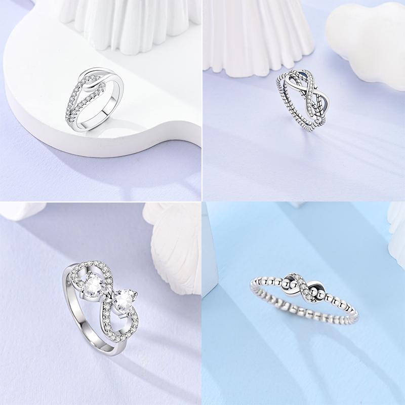 925 Sterling Silver Gold Ring Sparkling Infinite Love  Rings for Women Girl Wedding Jewelry Gifts