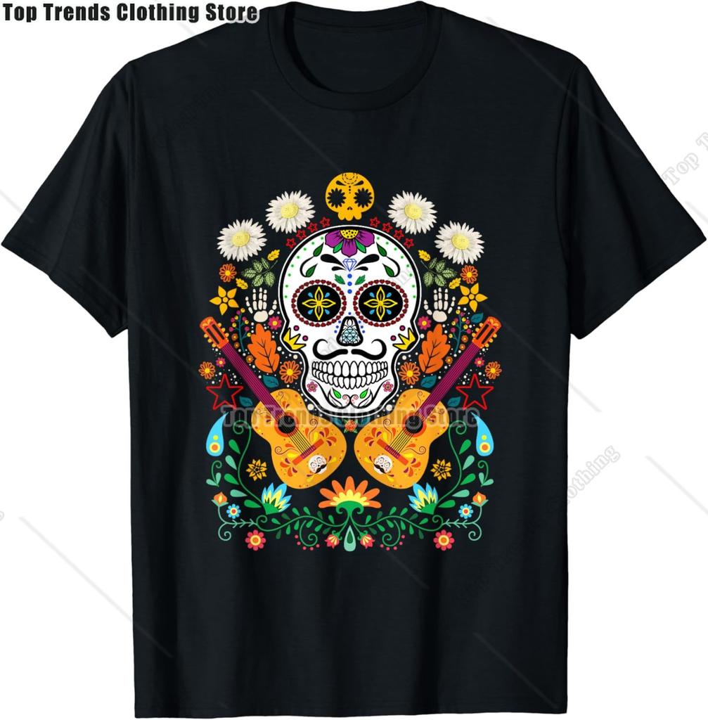 Cute Sugar Skull Cat Dia De Los Muertos Day of The Dead TShirt Mexican Summer Fashion Short Sleeved Tee TopsCasual Tshirt