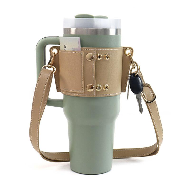 PU Leather Water Cup Cover for Stanley Mug 30oz&40oz Tumbler Adjustable Shoulder Strap Portable Lanyard Hanging Cup Accessories