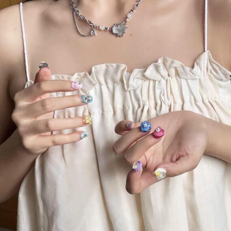 Candy Dopamin Cartoon Niedliche Handgemachte Nagel Tragen Kinder Spaß Kleine Augen Süße und Cool Abnehmbare Nagel Verbesserung