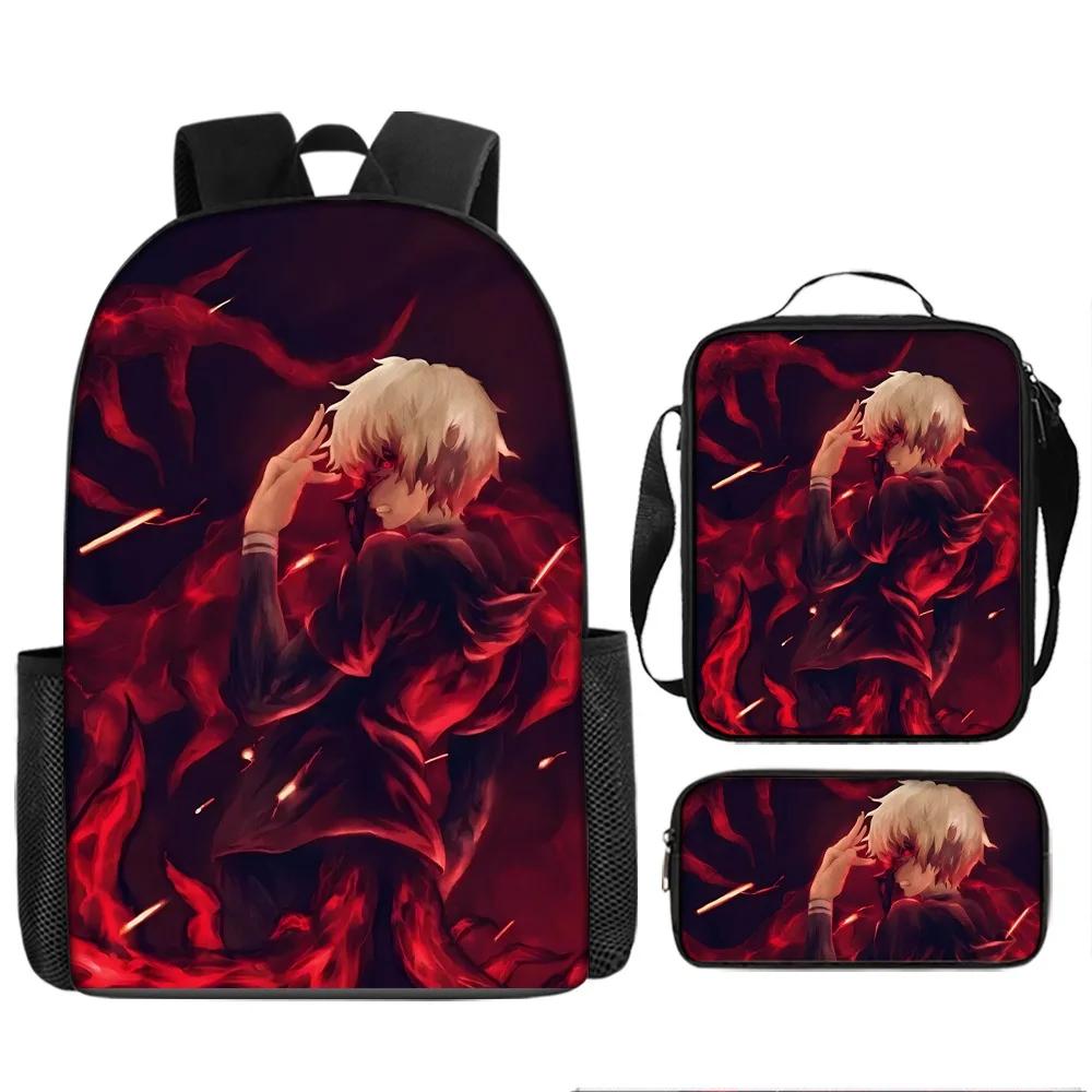 Tokyo Ghoul 3pcs Set Backpack Schoolbag with Shoulder Bag Pencil Case Set Gift for Kids Students