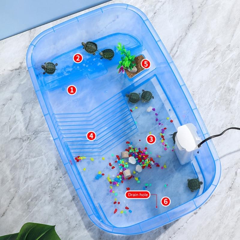 Turtle Tank Turtle Feeding Box with Basking Platform Multicolors Habitat Breeding Tool Reptiles Multifunctional Area