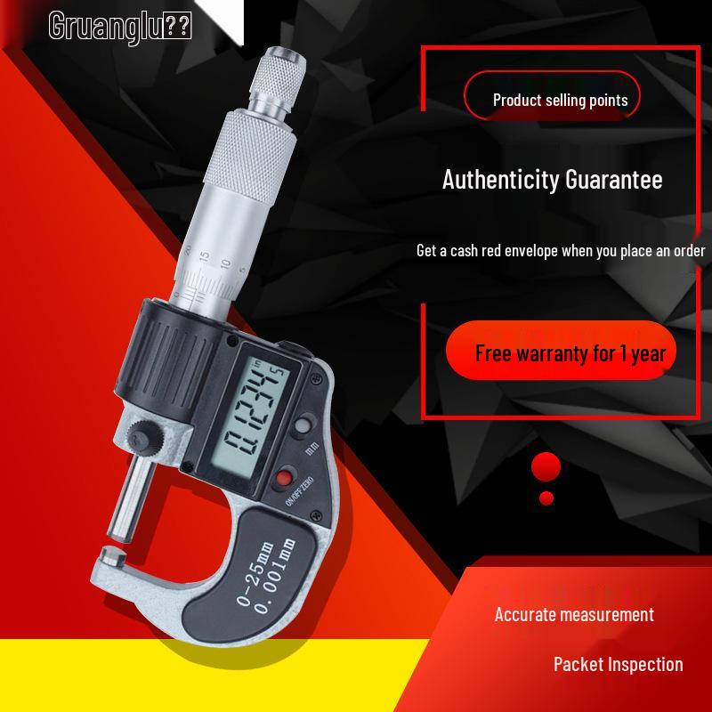 Guanglu Waterproof Digital Micrometer 0-50mm, High Precision 0.001mm 0-25mm