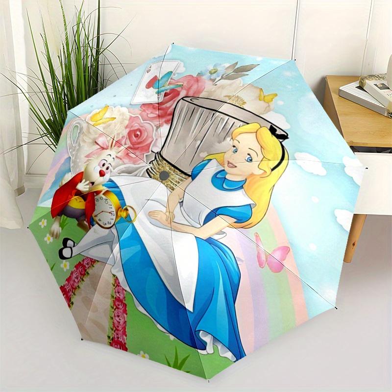 1pc Alice in Wonderland Design Automatic Opening/Closing Umbrella - Portable 3-Fold Design with 8-Bone Iron Frame, Outdoor, for Fans, Travel