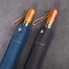 Retro Pure Color Business Ten-Bone Large Double-Layer Reinforced Windproof Sunny Umbrella Wooden Handle Foldable Automatic Men and Women Double