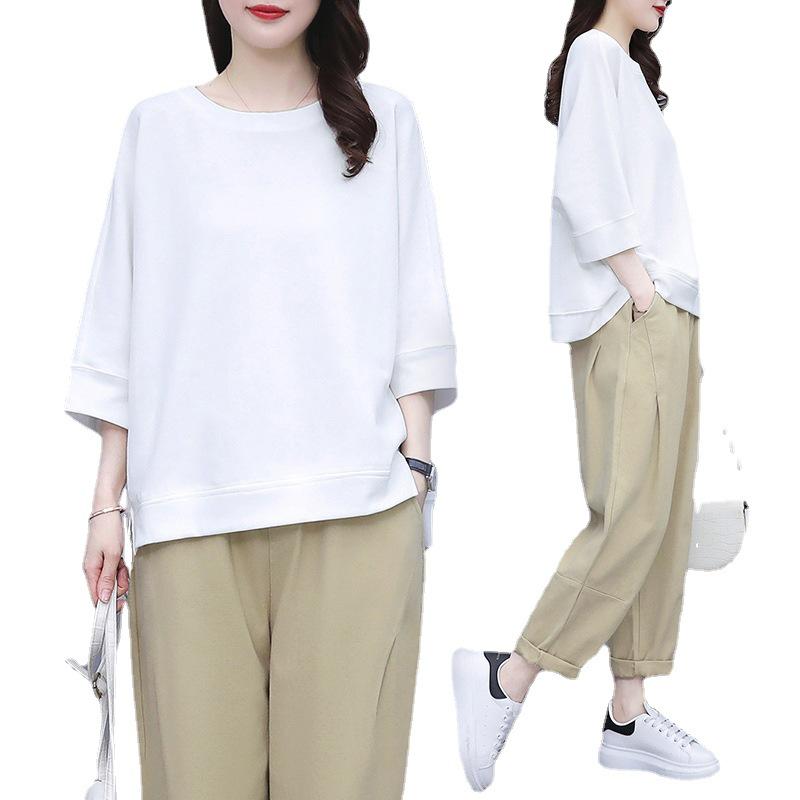Women's 2021 Spring/Summer Hong Kong Style Casual Suit - Trendy, Youthful Top & Pants Set