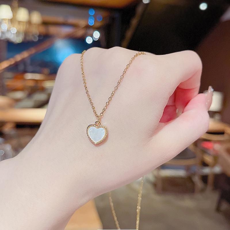 

Классическое перламутровое титановое ожерелье для женщин - минималистская ключичная цепочка