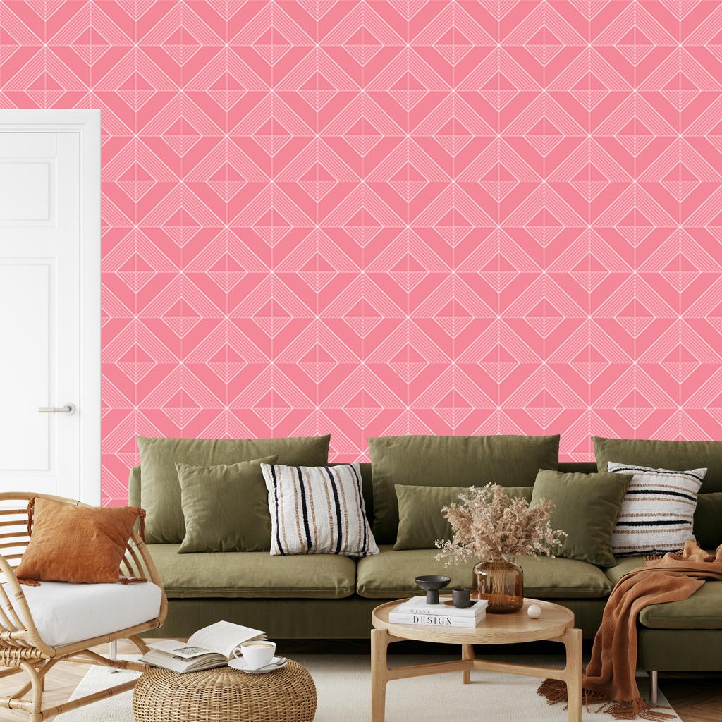 Geometric Coral Diamonds Wallpaper, Clear Detail 50x1000
