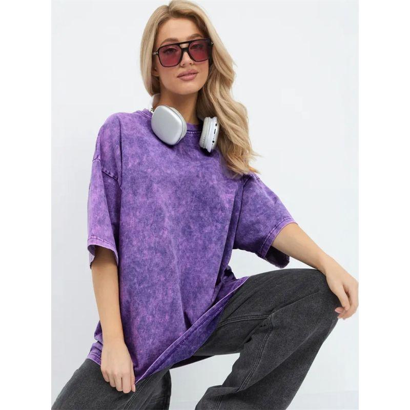 European and American Fashion Retro Distressed Washed Short sleeve Medium Length T-shirt Women Oversize Tee T Shirt Women