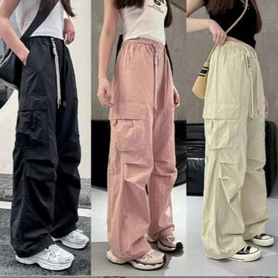 Pantalon Cargo Fille Été Fin Coupe Ample Jambe Large Pantalon Long Tendance Élèves Collège Décontracté