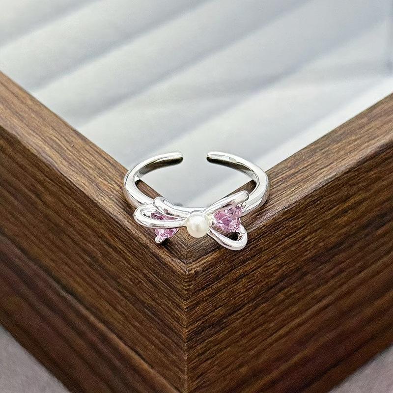 Light Luxury Sweet Cool Pink Cute Full Diamond Zir*****Pening Adjustable Ring Niche Design High-End Ring Woman