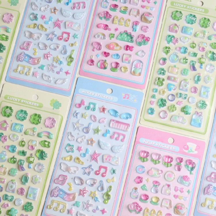 1 Sheet High Grade 3D Relief Sticker Flower Grass Musical Raised Sticker Adhesive Decorative Phone Case Accessories