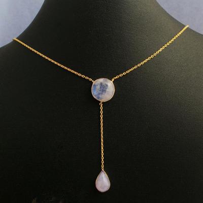 Yellow Gold Plated 925 Sterling Silver Moonstone Handmade Necklace June Birthstone Jewelry