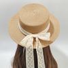 Summer flat top hat lace bow straw hat travel vacation sun hat beach UV protection sun protection hat
