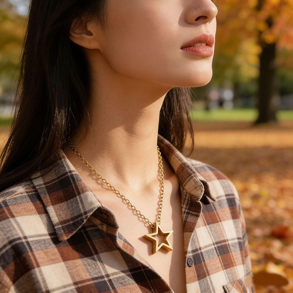 Pentagram Star Moon Necklace Stainless Steel Couple Neck Chain Valentine's Day Necklace Girl