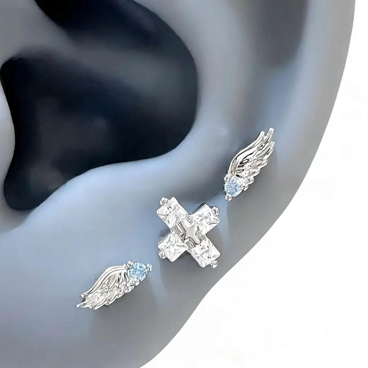 

3pcs Fashion Zircon Wing Stud Earrings For Women Luxury Shiny Crystal Geometric Personality Ear Bone Nail Jewelry Gifts
