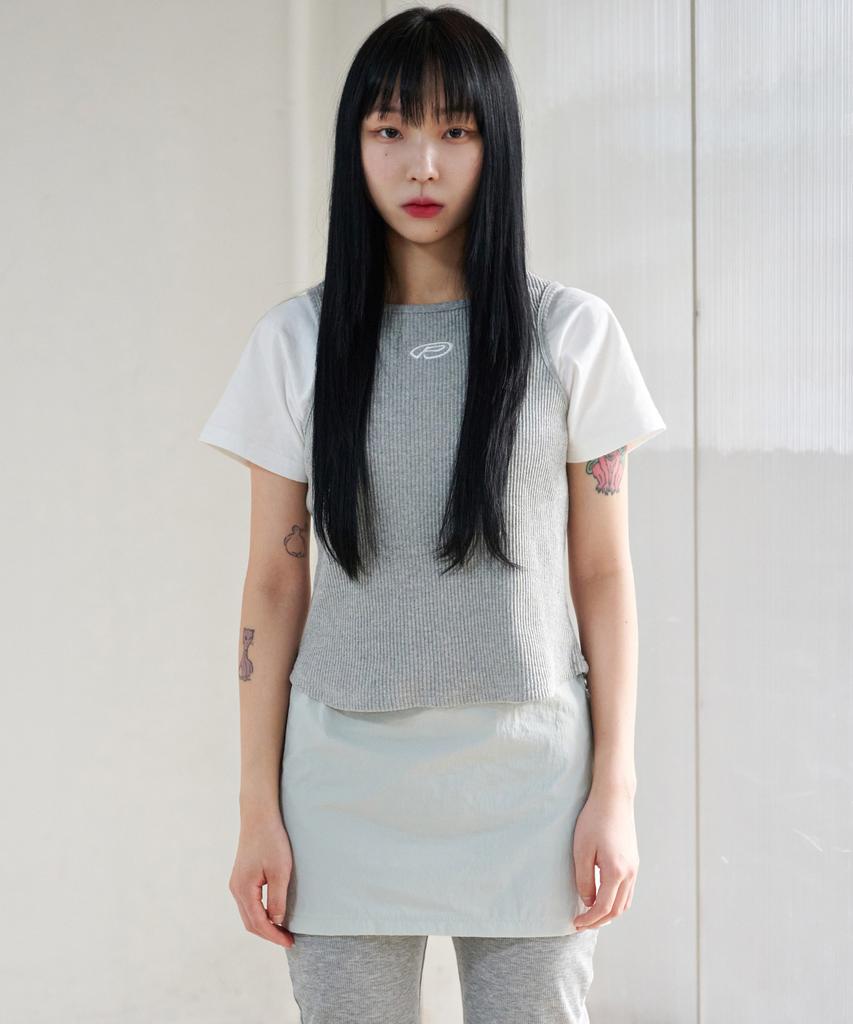 PEACE MAKER Ts Knit Sleeveless Layered Tee (Grey)