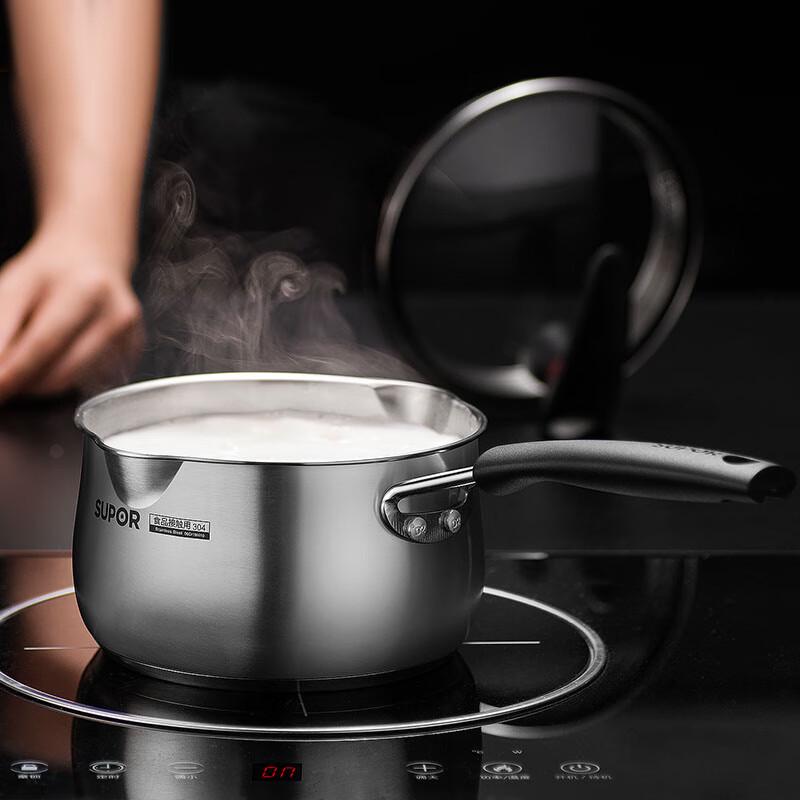 Supor 304 Stainless Steel Milk Pot with Standable Lid, 18cm