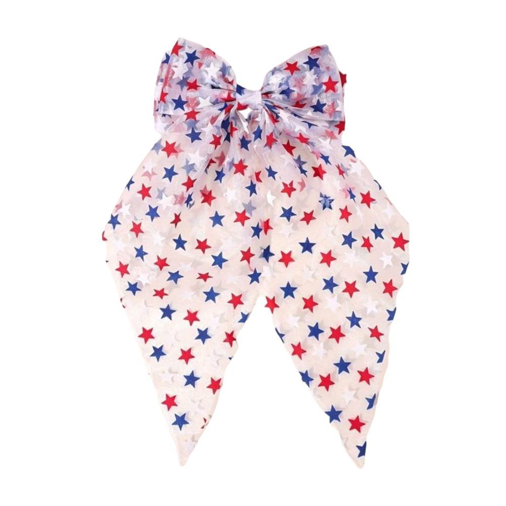Fashion Mesh Bow Hair Clip Costume Decor Large Size Star Bow Spring Claw Patriotic USA Independence Day Hairwear Festive