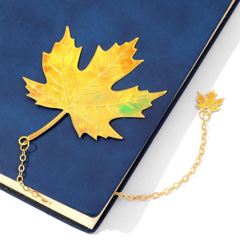 Fall Leaves Metal Bookmarks with Chain Pendant Novel Fiction Page Marker Page Divider for Book Lover Teacher Adult