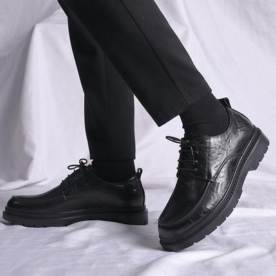 Sapatos Clássicos Masculinos de Couro Genuíno Sapatos de Bico Fino de Sola Grossa Sapatos de Vestido para Banquete Sapatos Formais Masculinos com Cadarço