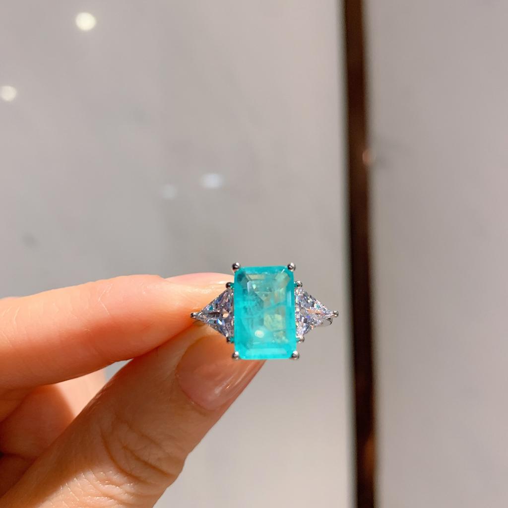 Temperament Simulation Paraiba Ring frauen Rechteck Smaragd Zirkon Ring Ring Mode