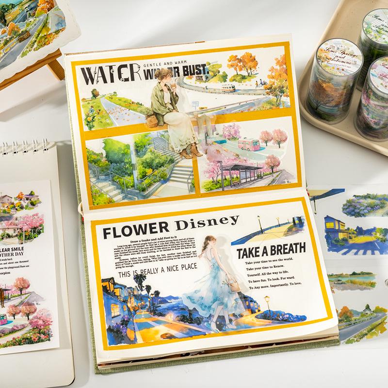 Original Saisonale Landschaft Tomaten Ketchup Mädchen PET Klebeband: Frühlings- und Herbsttagebuch DIY-Dekoration