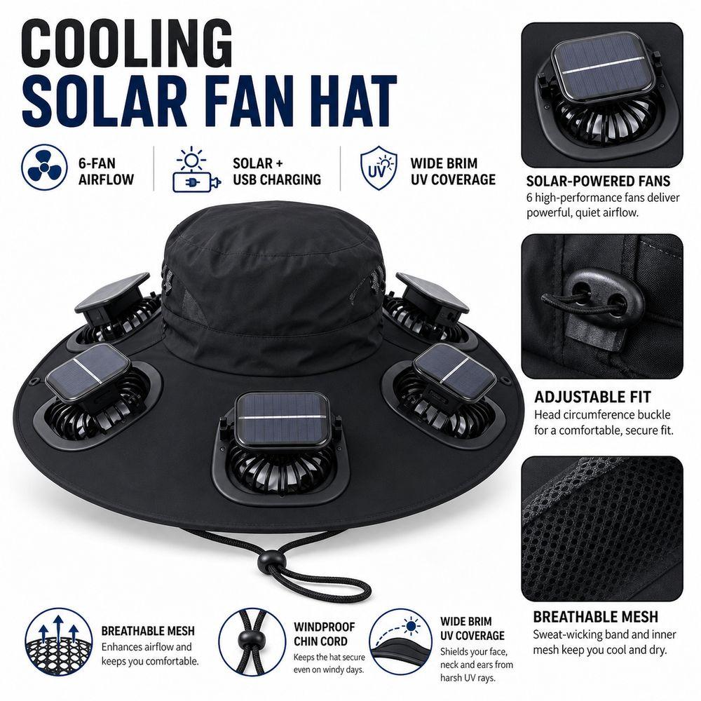 Breathable Solar Fan Hat 6 Fans Solar Cooling Hat New Fan Visor Cap Camping Fishing