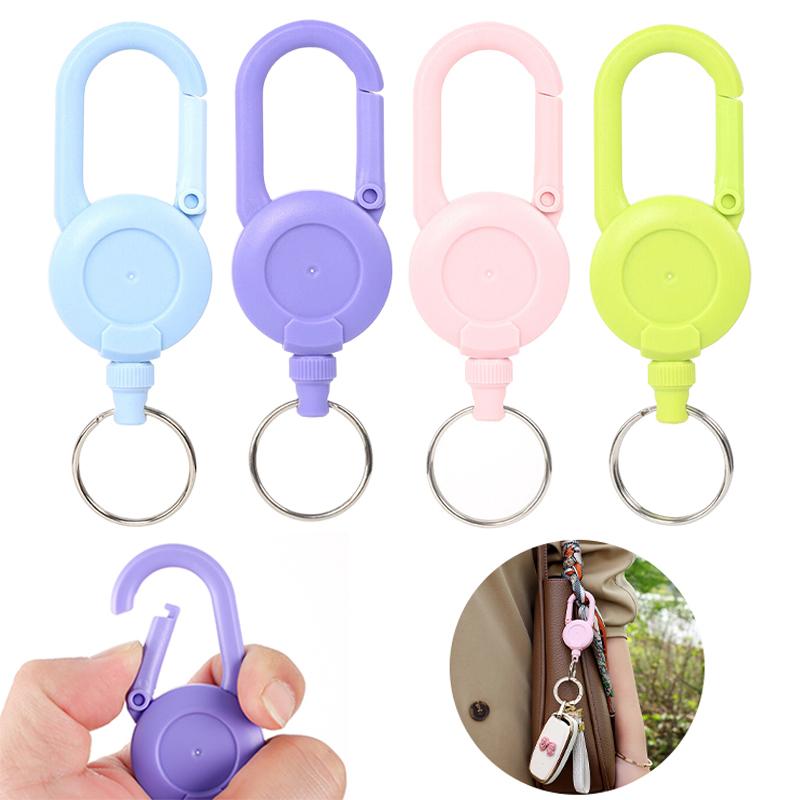 Macaron Color Retractable Keychain Outdoor Anti-Theft Easy-To-Pull Buckle Wire Rope Reel Elastic Key Ring Retractable Tool