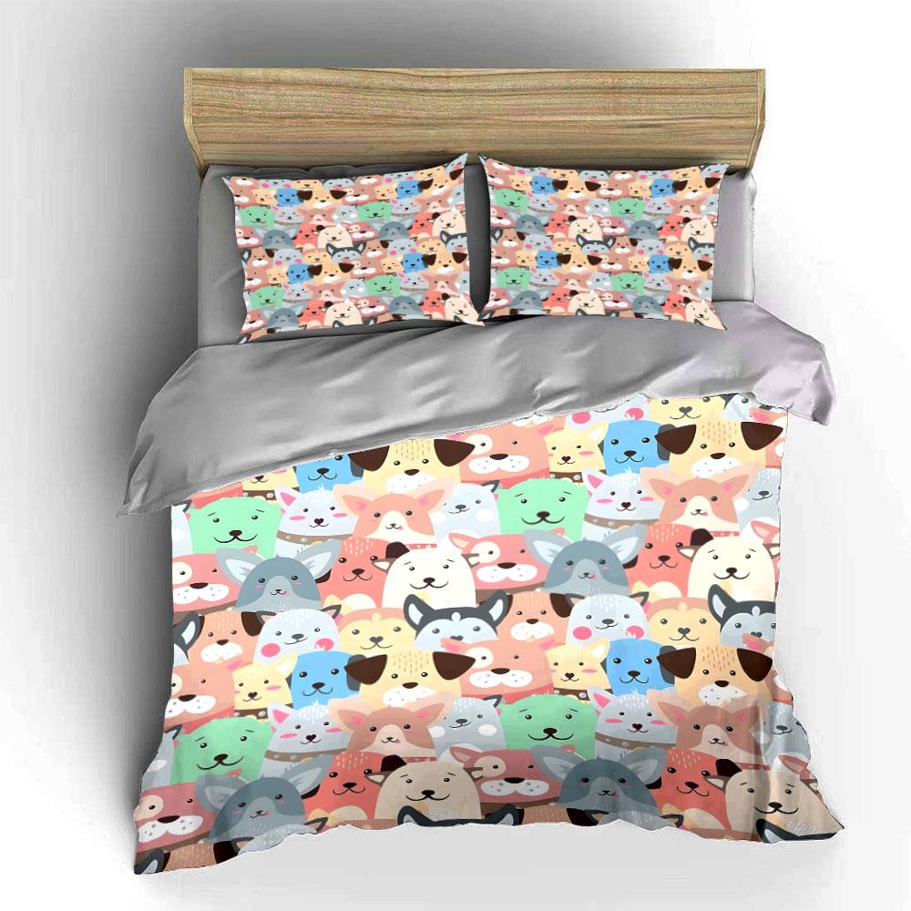 A Large Collection Of Cartoon Dog Patterns Bedding Set 1 Duvet Cover 2 Pillowcases For Adult And Children Luxury Gift Full Size