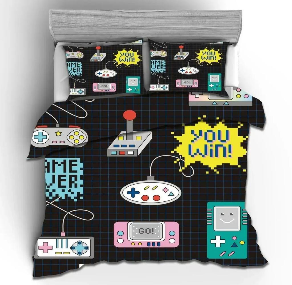 Gaming Bedding Set Gamer Room Decor Gamer Comforter Cover for Boys Kids Teen Video Games Twin Size Gamepad Polyester Quilt Cover