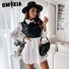 GMXIA Fashion Women Leather Dress Patchwork Plaid Mini Dress Party Casual Skirt Spring Ruffle Dress