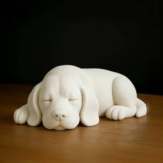 3D Printed Sleeping Dog Figurines, White Lying Puppy Ornaments, Realistic Puppy Statue Decorations, Minimalist Desktop Decor for Office Home Cute