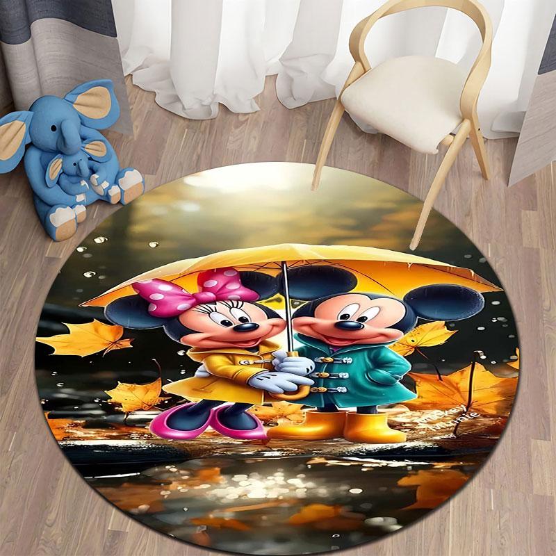 Minnie and Mickey Mouse print round rug, Valentine's Day, anniversary floor decoration, wedding room rug
