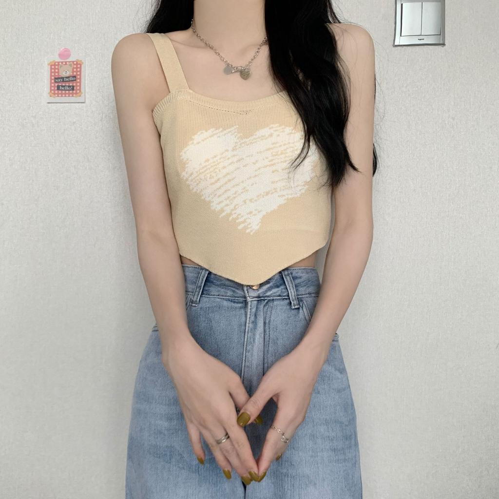 Love Knitted Small Suspender Vest Women's Summer New Korean Style Design and Sweet and Spicy Tops