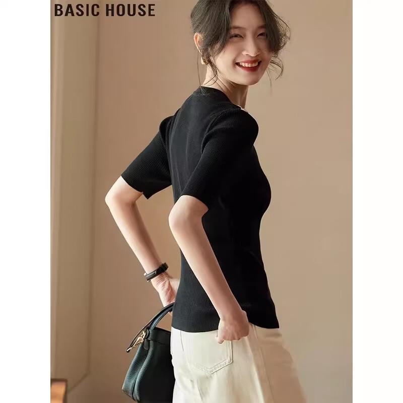 Basic House Women's Lyocell Ice Silk Round Neck T-Shirt