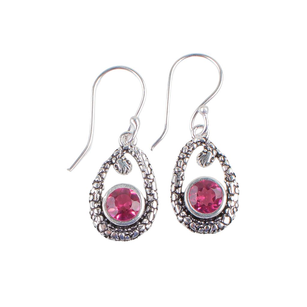 Natural Pink Tourmaline Gemstone 925 Sterling Silver Jewelry Hook Earrings 1.38" CE-3-17