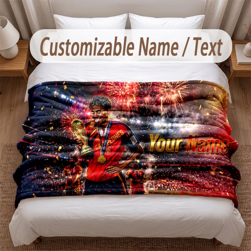 Lamine Yamal Printed Flannel Blanket Custom Name Text Soft Warm Throw For Bedroom Holiday Gift