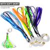 Rigged Trolling Lures with Soft Octopus Skirt Chrome Head Offshore Saltwater Fishing Bait for Tuna Marlin Mahi Mahi